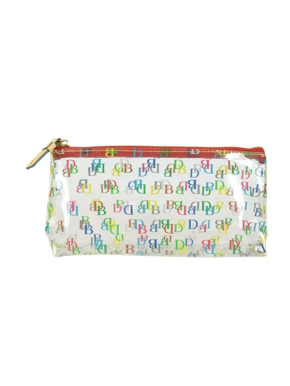 Dooney Burke on the go Clear Multicolor DB Logo Cosmetic Pouch leather zipper